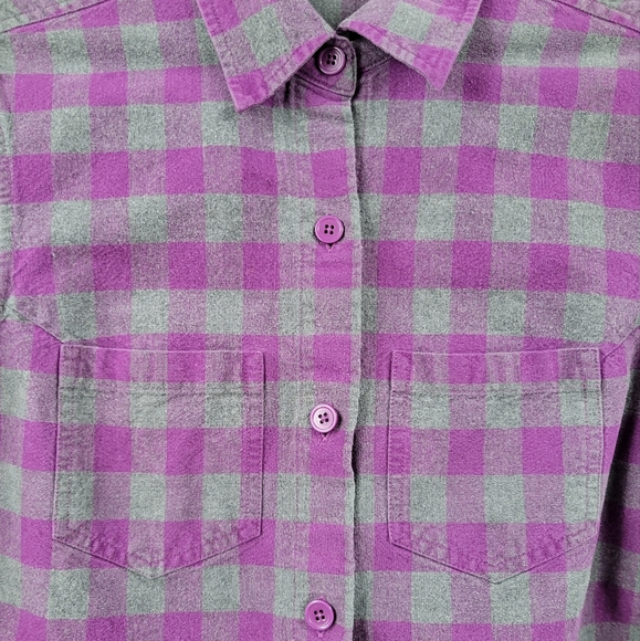Retro Y2K MadeMe Buffalo Check Plaid Flannel Button Down Shirt Purple - Picture 2 of 14